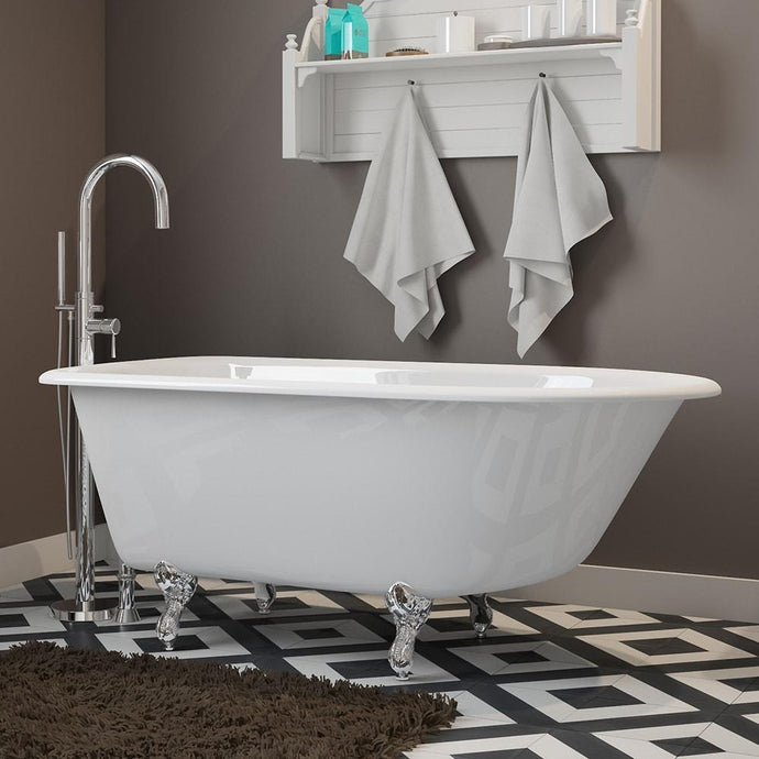 Cambridge Plumbing Bathtub Polished Chrome Cambridge Plumbing RR55-150-PKG-NH Cast-Iron Rolled Rim Clawfoot Tub 55