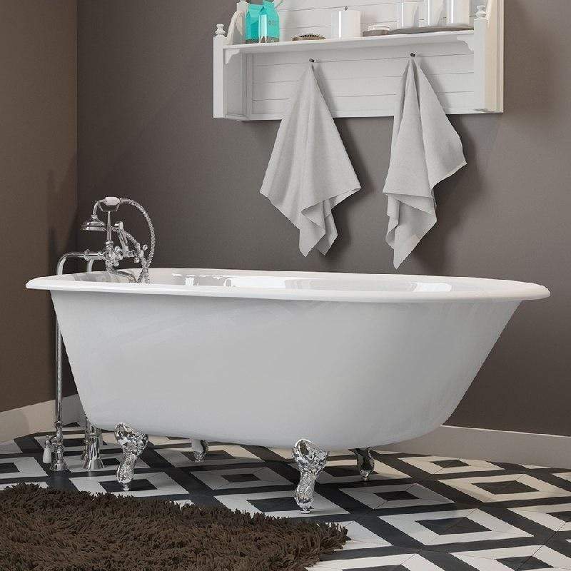 Cambridge Plumbing Bathtub Polished Chrome Cambridge Plumbing RR55-398463-PKG-NH Cast-Iron Rolled Rim Clawfoot Tub 55