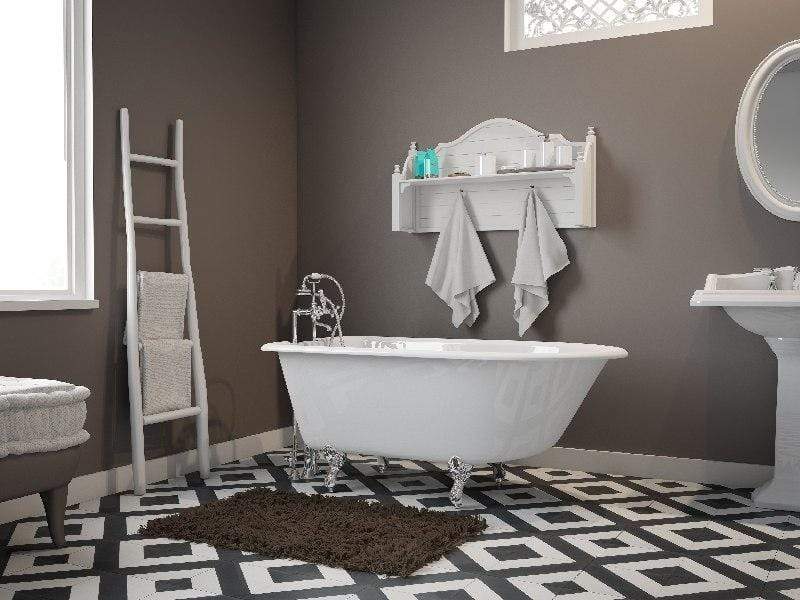 Cambridge Plumbing Bathtub Polished Chrome Cambridge Plumbing RR55-DH-BN Cast-Iron Rolled Rim Clawfoot Tub 55