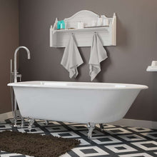 Load image into Gallery viewer, Cambridge Plumbing Bathtub Polished Chrome Cambridge Plumbing RR61-150-PKG-NH Cast-Iron Rolled Rim Clawfoot Tub 61&quot; X 30&quot; with no Faucet Drillings and Complete Modern Freestanding Tub Filler with Hand Held Shower Assembly Plumbing Package