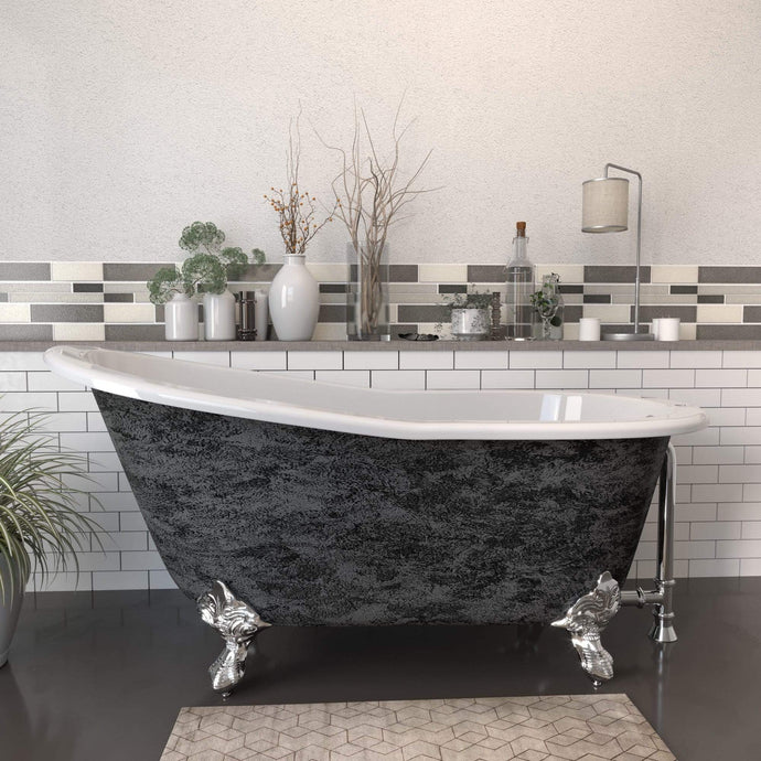 Cambridge Plumbing Bathtub Polished Chrome Cambridge Plumbing ST61-DH-SP Scorched Platinum 61” x 30” Cast Iron Slipper Bathtub with 7” Deck Mount Faucet Holes and  Claw Feet