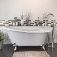 Load image into Gallery viewer, Cambridge Plumbing Bathtub Polished Chrome Cambridge Plumbing ST67-150-PKG-NH Cast Iron Slipper Clawfoot Tub 67&quot; X 30&quot; with no Faucet Drillings and Complete Modern Freestanding Tub Filler with Hand Held Shower Assembly Plumbing Package