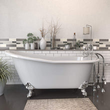 Load image into Gallery viewer, Cambridge Plumbing Bathtub Polished Chrome Cambridge Plumbing ST67-398463-PKG-NH Cast Iron Slipper Clawfoot Tub 67&quot; X 30&quot; with No Faucet Drillings and Complete Free Standing British Telephone Faucet and Hand Held Shower Package