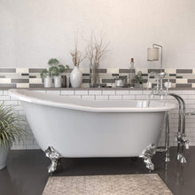 Load image into Gallery viewer, Cambridge Plumbing Bathtub Polished Chrome Cambridge Plumbing ST67-398684-PKG-NH Cast Iron Slipper Clawfoot Tub 67&quot; X 30&quot; with no Faucet Drillings and Complete Free Standing English Telephone Style Faucet with Hand Held Shower Assembly Plumbing Package