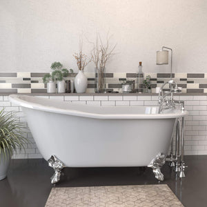 Cambridge Plumbing Bathtub Polished Chrome Cambridge Plumbing ST67-463D-2-PKG-7DH Cast Iron Slipper Clawfoot Tub 67" X 30" with  7" Deck Mount Faucet Drillings and Complete Plumbing Package