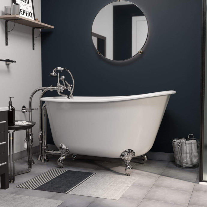 Cambridge Plumbing Bathtub Polished Chrome Cambridge Plumbing SWED54-398463-PKG-NH Cast Iron Swedish Slipper Tub 54