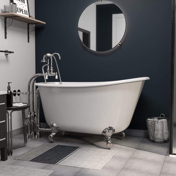 Cambridge Plumbing Bathtub Polished Chrome Cambridge Plumbing SWED54-398684-PKG-NH Cast Iron Swedish Slipper Tub 54