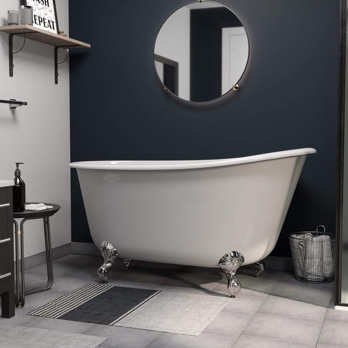 Cambridge Plumbing Bathtub Polished Chrome Cambridge Plumbing SWED58-NH Cast Iron Swedish Slipper Tub 58