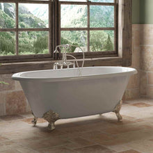 Load image into Gallery viewer, Cambridge Plumbing Brushed Nickel Cambridge Plumbing DE60-398684-PKG-NH Cast Iron Double Ended Clawfoot Tub 60&quot; X 30&quot; with no Faucet Drillings and Complete Free Standing English Telephone Style Faucet with Hand Held Shower Assembly Plumbing Package