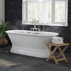 Cambridge Plumbing Brushed Nickel Cambridge Plumbing DE66-PED-398684-PKG-NH 66 Inch Cast Iron Dual-Ended Pedestal Bathtub with No Faucet drillings and Complete plumbing package