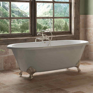 Cambridge Plumbing Brushed Nickel Cambridge Plumbing DE67-398463-PKG-ORB-NH Cast Iron Double Ended Clawfoot Tub 67" X 30" with No Faucet Drillings  and Complete Oil Rubbed Bronze Plumbing Package