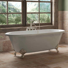 Load image into Gallery viewer, Cambridge Plumbing Brushed Nickel Cambridge Plumbing DE67-398684-PKG-NH Cast Iron Double Ended Clawfoot Tub 67&quot; X 30&quot; with no Faucet Drillings and Complete Free Standing English Telephone Style Faucet with Hand Held Shower Assembly Plumbing Package