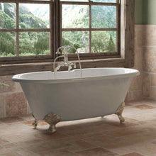 Load image into Gallery viewer, Cambridge Plumbing Brushed Nickel Cambridge Plumbing DE67-684D-PKG-7DH Cast Iron Double Ended Clawfoot Tub 67&quot; X 30&quot; with  7&quot; Deck Mount Faucet Drillings and English Telephone Style Faucet Complete Plumbing Package