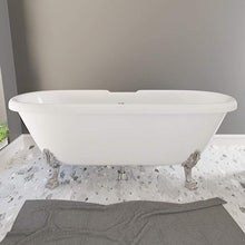 Load image into Gallery viewer, Cambridge Plumbing Brushed Nickel Cambridge Plumbing DEX-NH-CP Extra Wide Cast Iron Clawfoot Tub, 65.5 x 35.5 No Faucet Holes and Polished Chrome Feet
