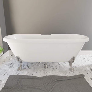 Cambridge Plumbing Brushed Nickel Cambridge Plumbing DEX-NH-CP Extra Wide Cast Iron Clawfoot Tub, 65.5 x 35.5 No Faucet Holes and Polished Chrome Feet