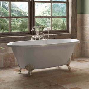 Cambridge Plumbing Cambridge Plumbing DE60-398684-PKG-NH Cast Iron Double Ended Clawfoot Tub 60" X 30" with no Faucet Drillings and Complete Free Standing English Telephone Style Faucet with Hand Held Shower Assembly Plumbing Package
