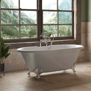 Cambridge Plumbing Cambridge Plumbing DE60-463D-6-PKG-7DH Cast Iron Double Ended Clawfoot Tub 60" X 30" with  7" Deck Mount Faucet Drillings and British Telephone Style Faucet Complete Plumbing Package With Six Inch Deck Mount Risers
