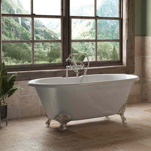 Cambridge Plumbing Cambridge Plumbing DE60-463D-6-PKG-7DH Cast Iron Double Ended Clawfoot Tub 60" X 30" with  7" Deck Mount Faucet Drillings and British Telephone Style Faucet Complete Plumbing Package With Six Inch Deck Mount Risers