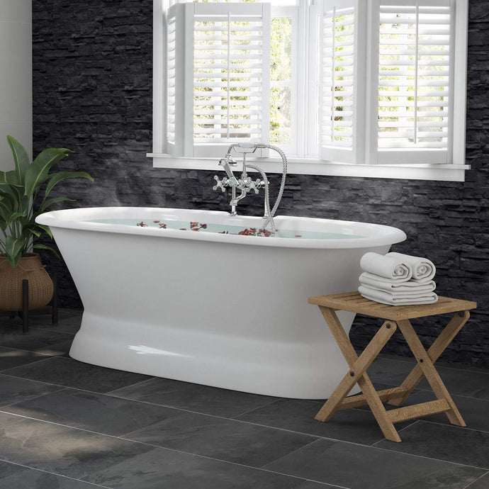 Cambridge Plumbing Cambridge Plumbing DE66-PED-463D-6-PKG-DH 66 Inch Cast Iron Dual-Ended Pedestal Bathtub with Deckmount faucet drillings Complete plumbing package