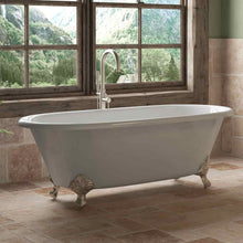 Load image into Gallery viewer, Cambridge Plumbing Cambridge Plumbing DE67-150-PKG-BN-NH Cast Iron Double Ended Clawfoot Tub 67&quot; X 30&quot; with no Faucet Drillings and Complete Brushed Nickel Modern Freestanding Tub Filler with Hand Held Shower Assembly Plumbing Package