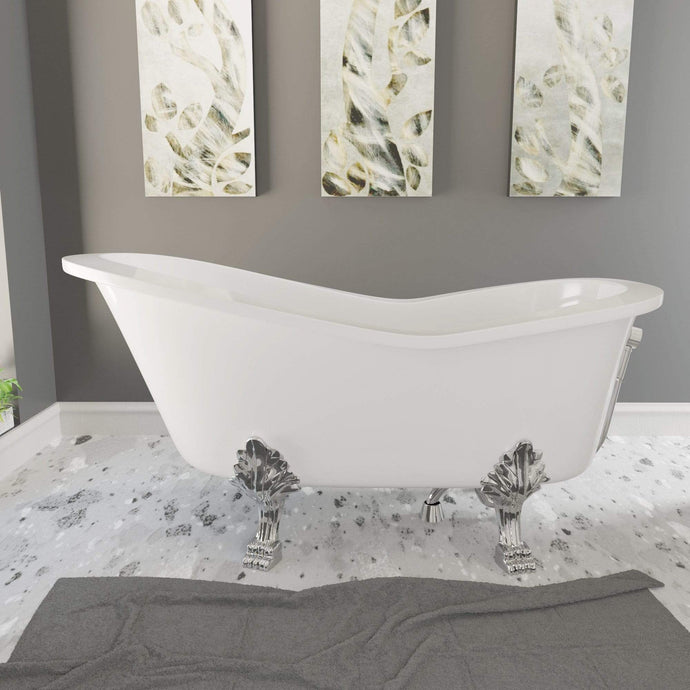 Cambridge Plumbing Cambridge Plumbing ES-ST62-NH-AB Dolomite Mineral Composite Clawfoot Slipper Tub with Antique Brass Feet and Drain Assembly 62 x 30