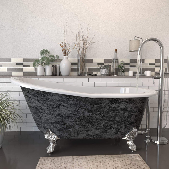 Cambridge Plumbing Cambridge Plumbing ST61-NH-SP Scorched Platinum 61” x 30” Cast Iron Slipper Bathtub with” No Faucet Holes and Claw Feet