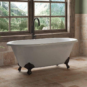 Cambridge Plumbing Oil Rubbed Bronze Cambridge Plumbing DE-60-NH-BN Cast Iron Double Ended Clawfoot Tub 60" X 30" with No Faucet Drillings and Brushed Nickel Feet