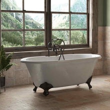 Load image into Gallery viewer, Cambridge Plumbing Oil Rubbed Bronze Cambridge Plumbing DE60-463D-6-PKG-7DH Cast Iron Double Ended Clawfoot Tub 60&quot; X 30&quot; with  7&quot; Deck Mount Faucet Drillings and British Telephone Style Faucet Complete Plumbing Package With Six Inch Deck Mount Risers