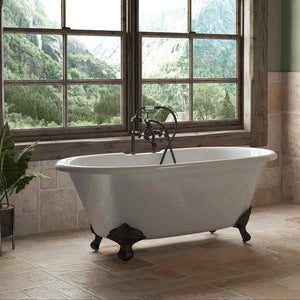 Cambridge Plumbing Oil Rubbed Bronze Cambridge Plumbing DE60-463D-6-PKG-7DH Cast Iron Double Ended Clawfoot Tub 60" X 30" with  7" Deck Mount Faucet Drillings and British Telephone Style Faucet Complete Plumbing Package With Six Inch Deck Mount Risers