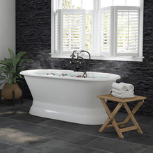 Load image into Gallery viewer, Cambridge Plumbing Oil Rubbed Bronze Cambridge Plumbing DE60-PED-463D-6-PKG-BN Cast Iron Double Ended Pedstal Tub 60&quot; X 30&quot; with 7&quot; Deck Mount Faucet Drillings and British Telephone Style Faucet Complete Brushed Nickel Plumbing Package With Six Inch Deck Mount Risers