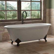 Load image into Gallery viewer, Cambridge Plumbing Oil Rubbed Bronze Cambridge Plumbing DE67-150-PKG-BN-NH Cast Iron Double Ended Clawfoot Tub 67&quot; X 30&quot; with no Faucet Drillings and Complete Brushed Nickel Modern Freestanding Tub Filler with Hand Held Shower Assembly Plumbing Package