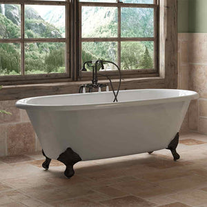Cambridge Plumbing Oil Rubbed Bronze Cambridge Plumbing DE67-398684-PKG-NH Cast Iron Double Ended Clawfoot Tub 67" X 30" with no Faucet Drillings and Complete Free Standing English Telephone Style Faucet with Hand Held Shower Assembly Plumbing Package