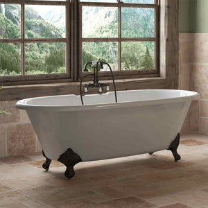 Cambridge Plumbing Oil Rubbed Bronze Cambridge Plumbing DE67-684D-PKG-7DH Cast Iron Double Ended Clawfoot Tub 67" X 30" with  7" Deck Mount Faucet Drillings and English Telephone Style Faucet Complete Plumbing Package