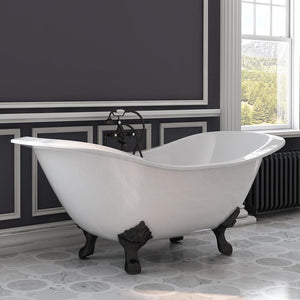 Cambridge Plumbing Oil Rubbed Bronze Cambridge Plumbing DES-463D-6-PKG-7DH Cast Iron Double Ended Slipper Tub 71" X 30" with 7" Deck Mount Faucet Drillings and British Telephone Style Faucet Complete Plumbing Package With Six Inch Deck Mount Risers