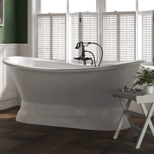 Load image into Gallery viewer, Cambridge Plumbing Oil Rubbed Bronze Cambridge Plumbing DES-PED-398684-PKG-NH Cast Iron Double Ended Slipper Tub 71&quot; X 30&quot; with no Faucet Drillings and Complete Free Standing English Telephone Style Faucet with Hand Held Shower Assembly Plumbing Package