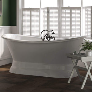 Cambridge Plumbing Oil Rubbed Bronze Cambridge Plumbing DES-PED-463D-2-PKG-7DH Cast Iron Double Ended Slipper Tub 71" X 30" with 7" Deck Mount Faucet Drillings and Complete Plumbing Package