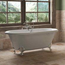 Load image into Gallery viewer, Cambridge Plumbing Polished Chrome Cambridge Plumbing DE60-398463-PKG-NH Cast Iron Double Ended Clawfoot Tub 60&quot; X 30&quot; with No Faucet Drillings and Complete Free Standing British Telephone Faucet and Hand Held Shower Plumbing Package