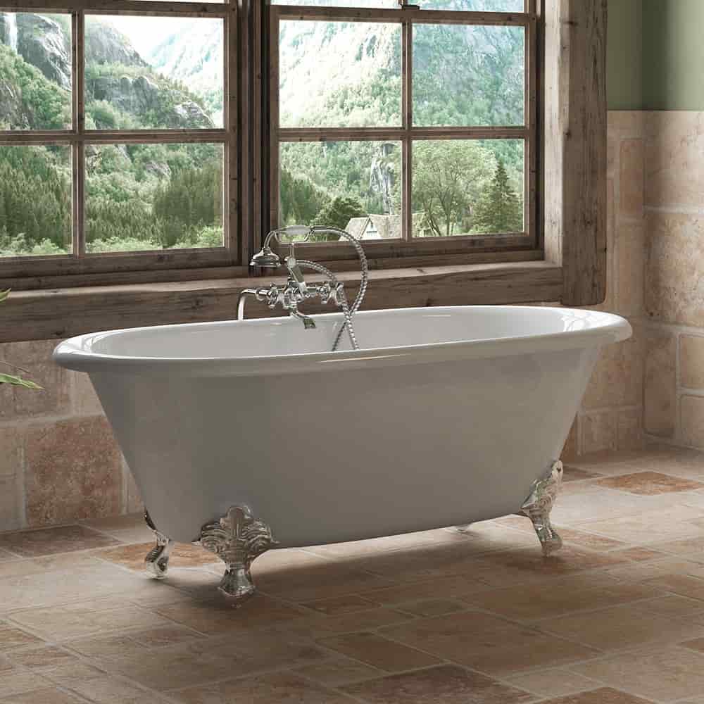 Cambridge Plumbing Polished Chrome Cambridge Plumbing DE60-398463-PKG-NH Cast Iron Double Ended Clawfoot Tub 60