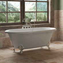 Load image into Gallery viewer, Cambridge Plumbing Polished Chrome Cambridge Plumbing DE60-398684-PKG-NH Cast Iron Double Ended Clawfoot Tub 60&quot; X 30&quot; with no Faucet Drillings and Complete Free Standing English Telephone Style Faucet with Hand Held Shower Assembly Plumbing Package