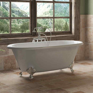 Cambridge Plumbing Polished Chrome Cambridge Plumbing DE60-398684-PKG-NH Cast Iron Double Ended Clawfoot Tub 60" X 30" with no Faucet Drillings and Complete Free Standing English Telephone Style Faucet with Hand Held Shower Assembly Plumbing Package