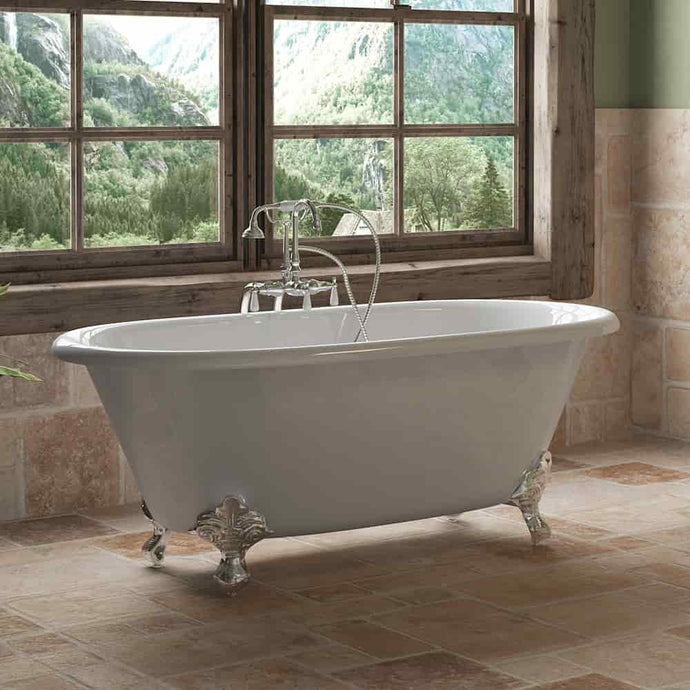 Cambridge Plumbing Polished Chrome Cambridge Plumbing DE60-398684-PKG-NH Cast Iron Double Ended Clawfoot Tub 60