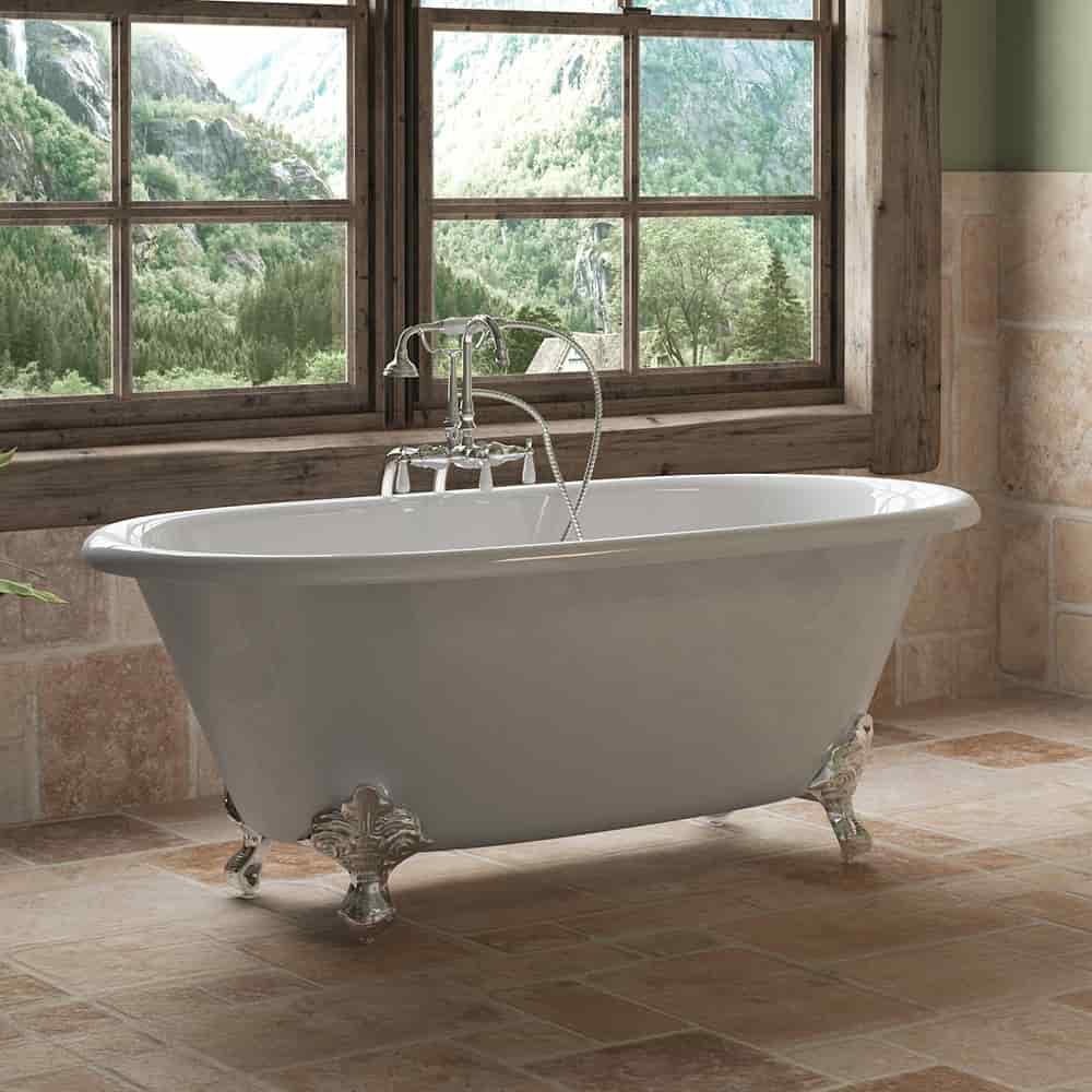Cambridge Plumbing Polished Chrome Cambridge Plumbing DE60-398684-PKG-NH Cast Iron Double Ended Clawfoot Tub 60