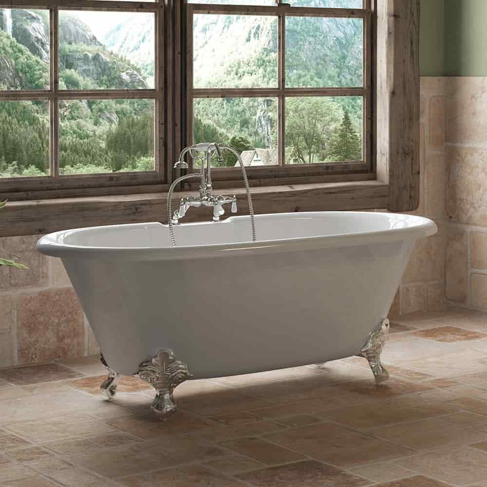 Cambridge Plumbing Polished Chrome Cambridge Plumbing DE60-684D-PKG-7DH Cast Iron Double Ended Clawfoot Tub 60