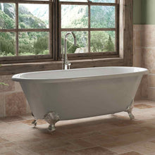 Load image into Gallery viewer, Cambridge Plumbing Polished Chrome Cambridge Plumbing DE67-150-PKG-BN-NH Cast Iron Double Ended Clawfoot Tub 67&quot; X 30&quot; with no Faucet Drillings and Complete Brushed Nickel Modern Freestanding Tub Filler with Hand Held Shower Assembly Plumbing Package