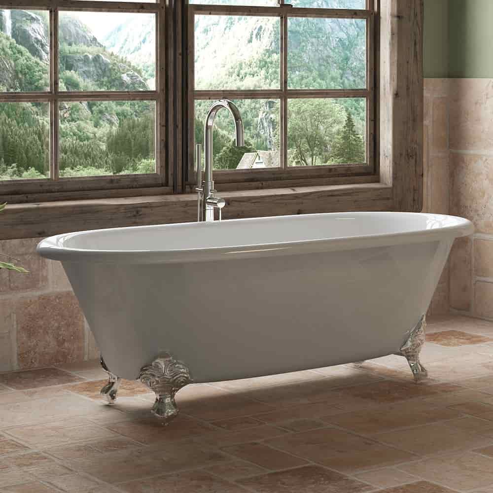 Cambridge Plumbing Polished Chrome Cambridge Plumbing DE67-150-PKG-BN-NH Cast Iron Double Ended Clawfoot Tub 67