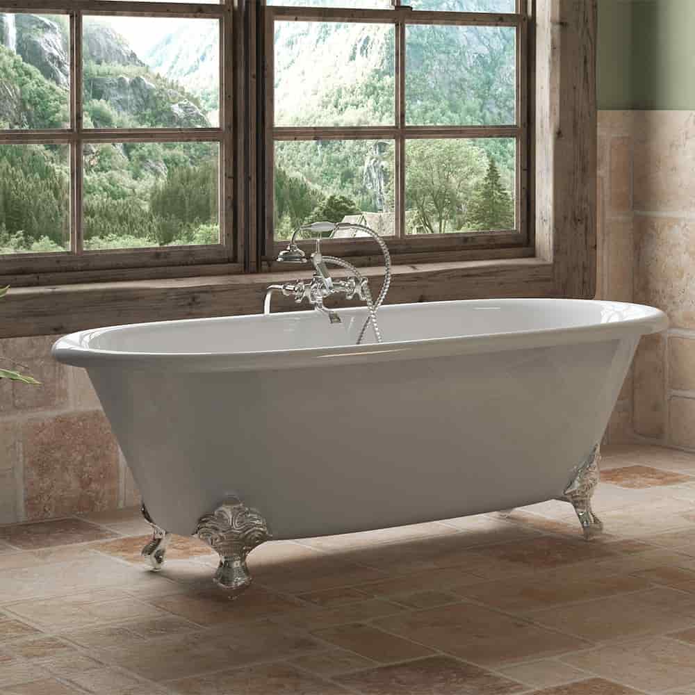 Cambridge Plumbing Polished Chrome Cambridge Plumbing DE67-398463-PKG-ORB-NH Cast Iron Double Ended Clawfoot Tub 67