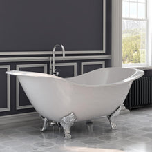 Load image into Gallery viewer, Cambridge Plumbing Polished Chrome Cambridge Plumbing DES-150-PKG-NH Cast Iron Double Ended Slipper Tub 71&quot; X 30&quot; with no Faucet Drillings and Complete Modern Freestanding Tub Filler with Hand Held Shower Assembly Plumbing Package