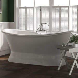 Cambridge Plumbing Polished Chrome Cambridge Plumbing DES-PED-684D-PKG-ORB-7DH Cast Iron Double Ended Slipper Tub 71" X 30" with 7" Deck Mount Faucet Drillings and English Telephone Style Faucet Complete Oil Rubbed Bronze Plumbing Package