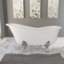 Load image into Gallery viewer, Cambridge Plumbing Polished Chrome Cambridge Plumbing ES-ST62-NH-AB Dolomite Mineral Composite Clawfoot Slipper Tub with Antique Brass Feet and Drain Assembly 62 x 30