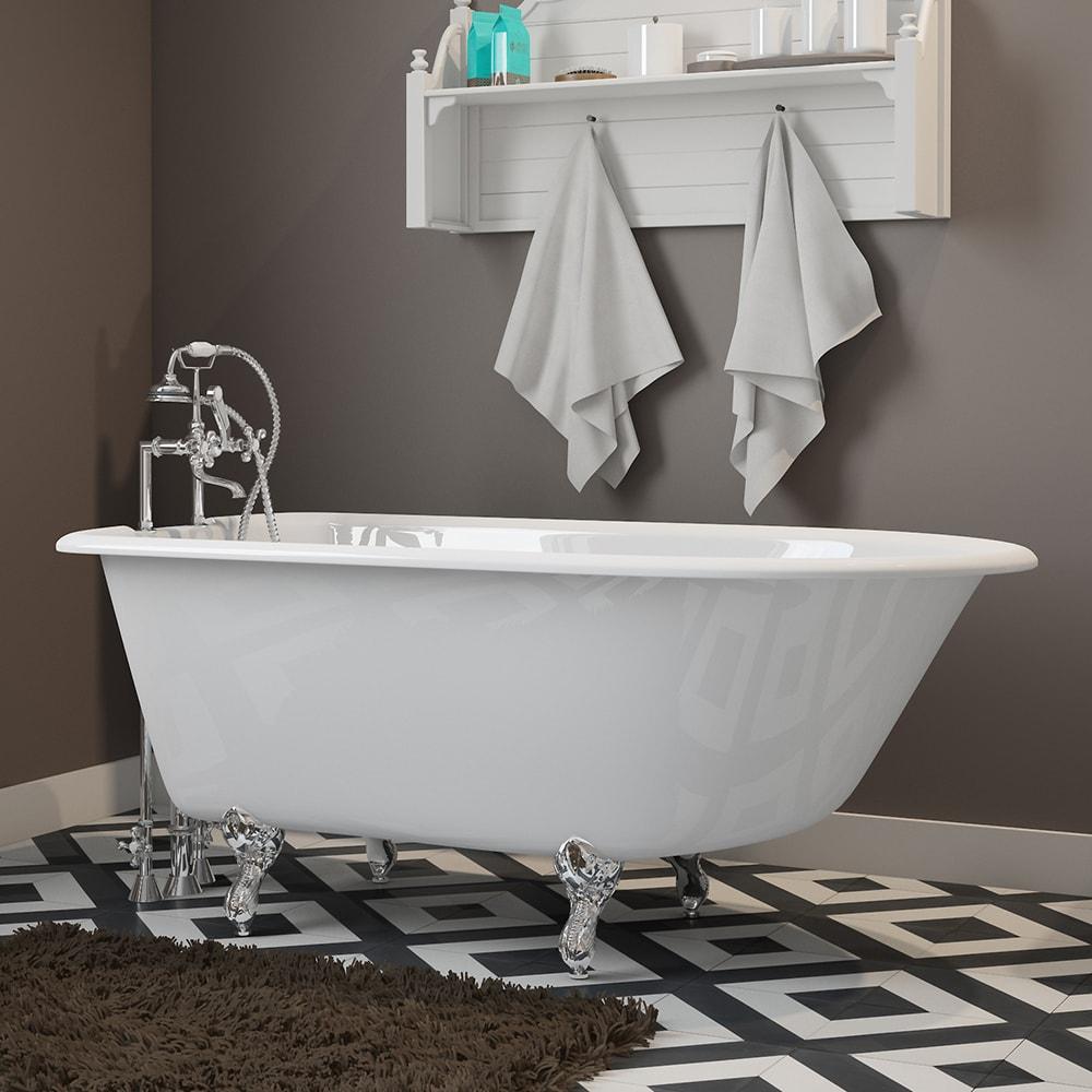 Cambridge Plumbing Polished Chrome Cambridge Plumbing RR55-463D-6-PKG-7DH Cast-Iron Rolled Rim Clawfoot Tub 55